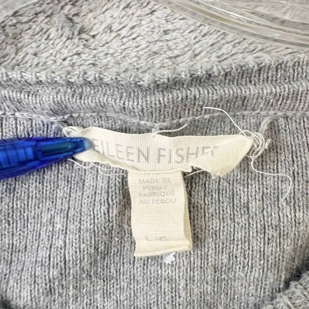 Eileen Fisher L Grey Organic Cotton Boxy‎ High Low Knit Sweater Pocket Lagenlook